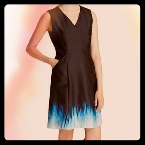 Tahari Fit & Flare Black Dress with Blue Accents